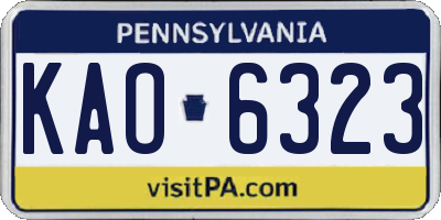 PA license plate KAO6323