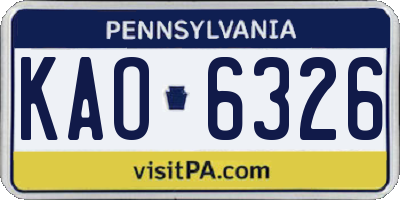 PA license plate KAO6326