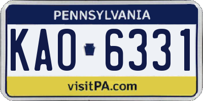 PA license plate KAO6331