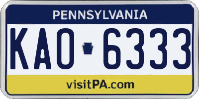 PA license plate KAO6333
