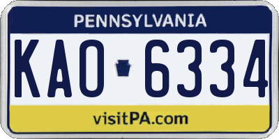 PA license plate KAO6334