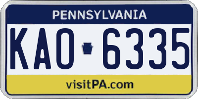 PA license plate KAO6335