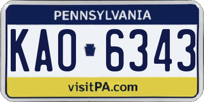PA license plate KAO6343