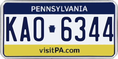 PA license plate KAO6344