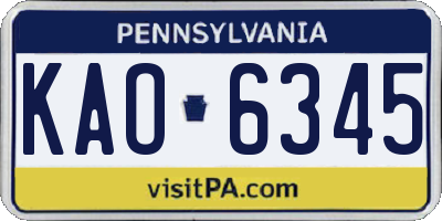 PA license plate KAO6345