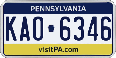PA license plate KAO6346