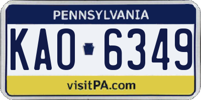 PA license plate KAO6349