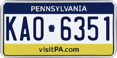 PA license plate KAO6351