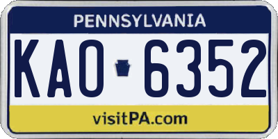 PA license plate KAO6352