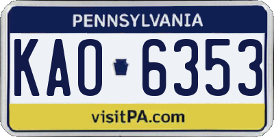 PA license plate KAO6353