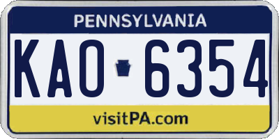 PA license plate KAO6354