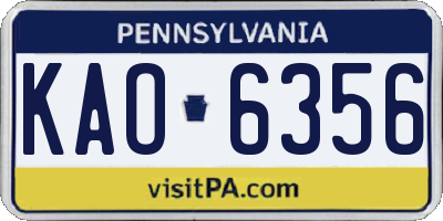 PA license plate KAO6356