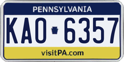PA license plate KAO6357