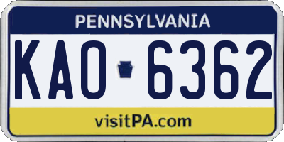 PA license plate KAO6362