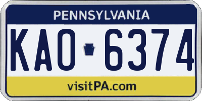 PA license plate KAO6374