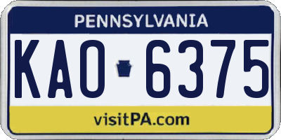 PA license plate KAO6375