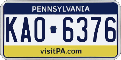 PA license plate KAO6376