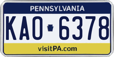 PA license plate KAO6378