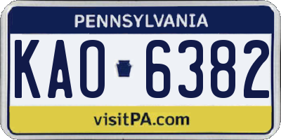 PA license plate KAO6382
