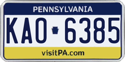 PA license plate KAO6385