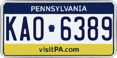 PA license plate KAO6389