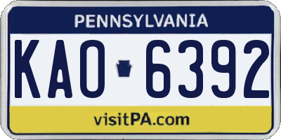 PA license plate KAO6392