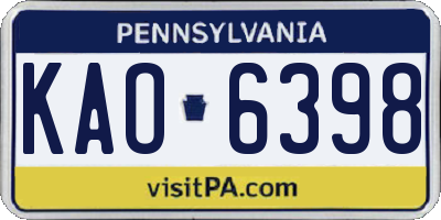 PA license plate KAO6398