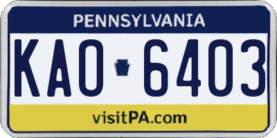 PA license plate KAO6403