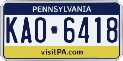 PA license plate KAO6418