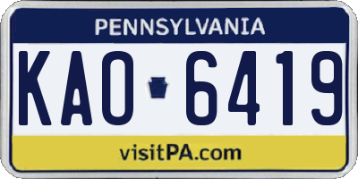 PA license plate KAO6419
