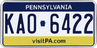 PA license plate KAO6422