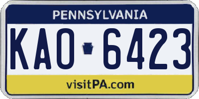 PA license plate KAO6423