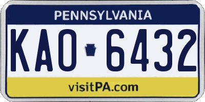 PA license plate KAO6432