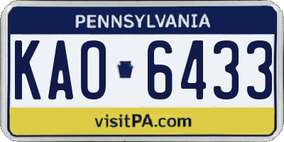 PA license plate KAO6433