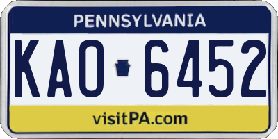 PA license plate KAO6452