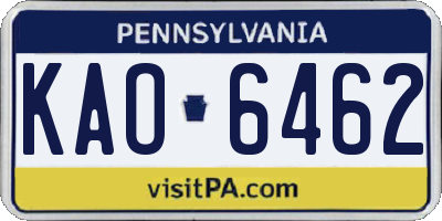 PA license plate KAO6462