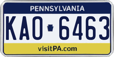 PA license plate KAO6463