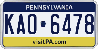 PA license plate KAO6478