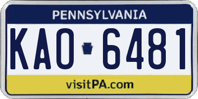 PA license plate KAO6481