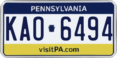 PA license plate KAO6494