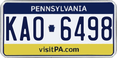 PA license plate KAO6498