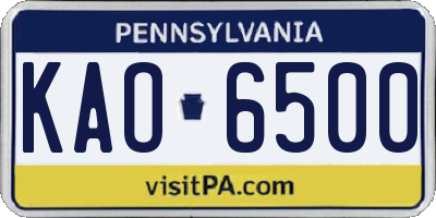 PA license plate KAO6500