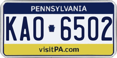 PA license plate KAO6502