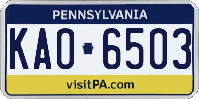 PA license plate KAO6503
