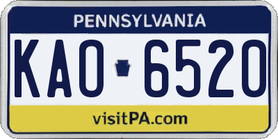 PA license plate KAO6520