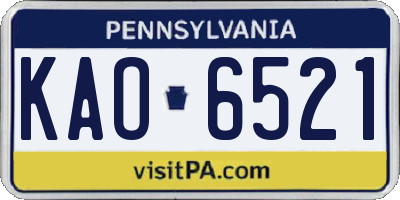 PA license plate KAO6521