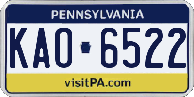 PA license plate KAO6522