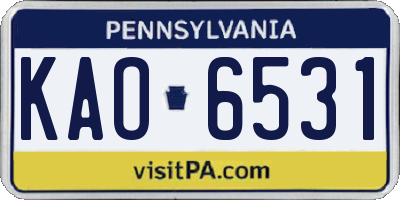 PA license plate KAO6531