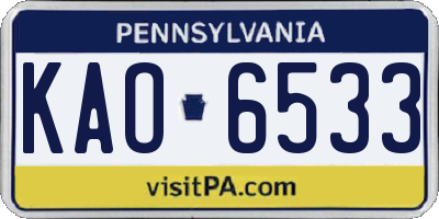 PA license plate KAO6533