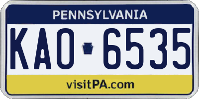 PA license plate KAO6535